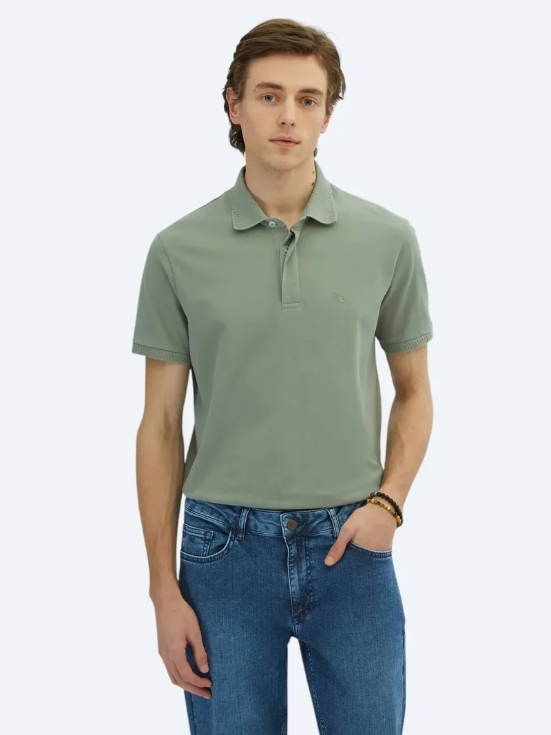 كيب تيشيرت قطني 100% بلون كاكي سادة بياقة بولو